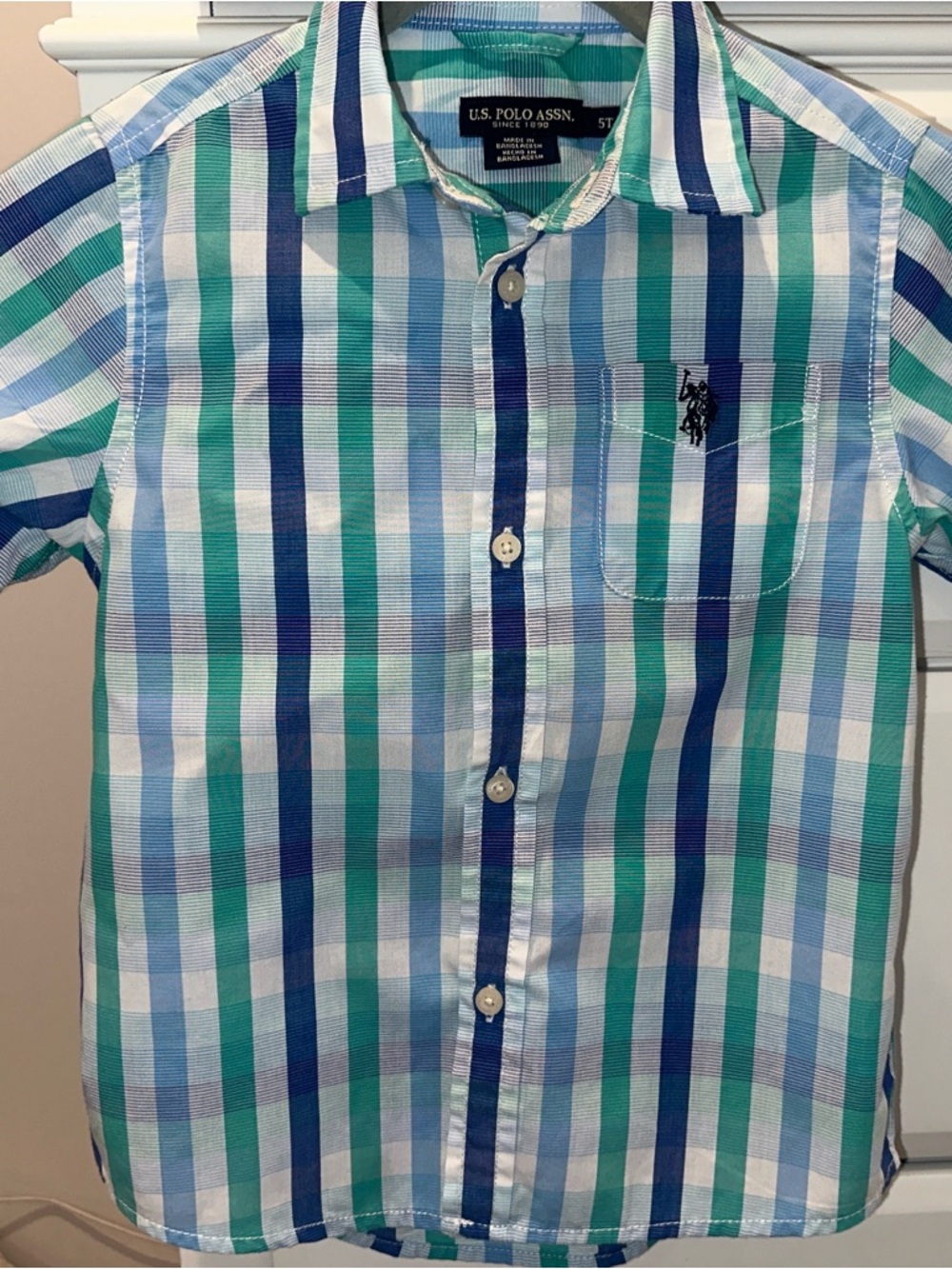 U.S. Polo Assn. toddler Blue & Green Plaid Short-Sleeve Shirt size 5T